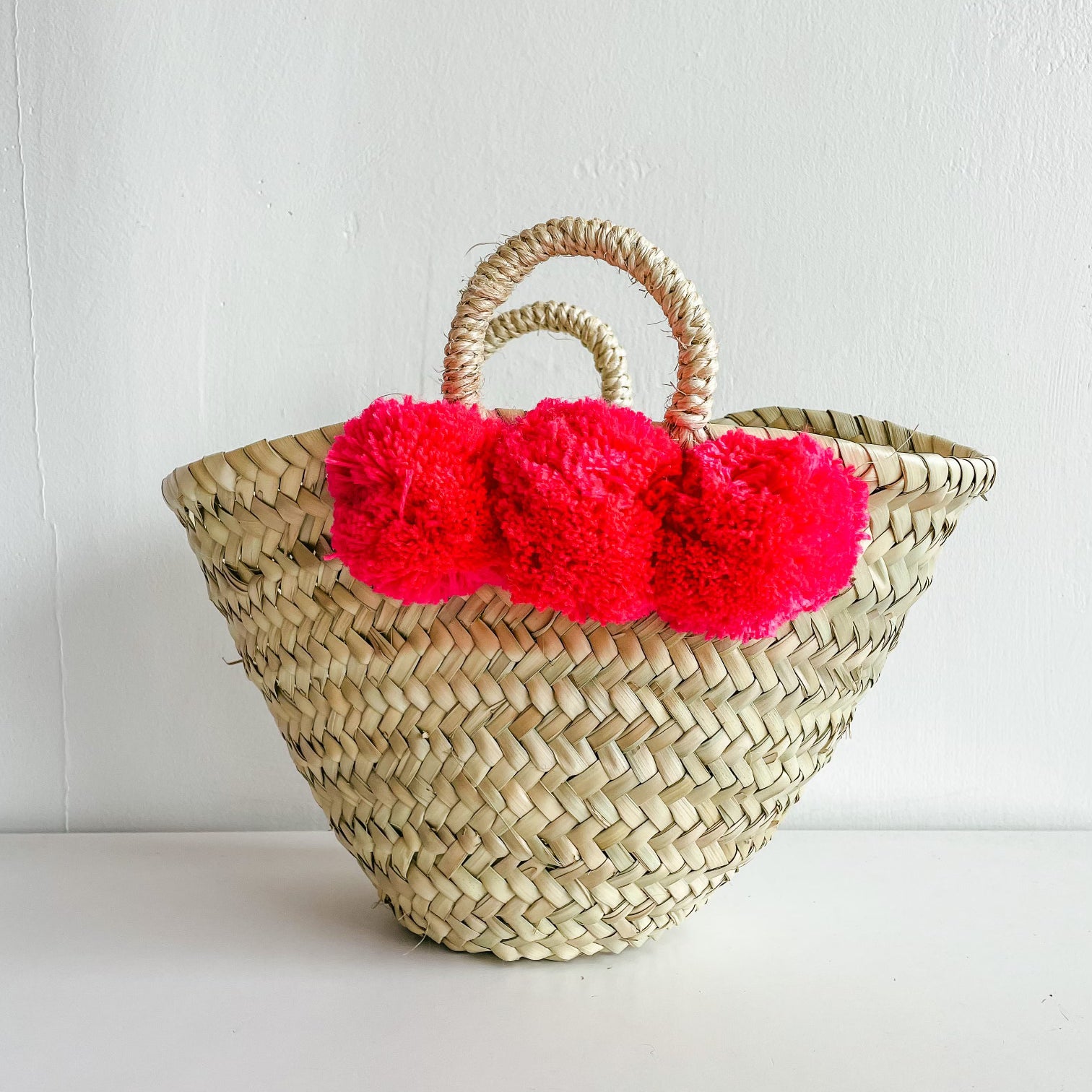 Wicker Basket with Poms