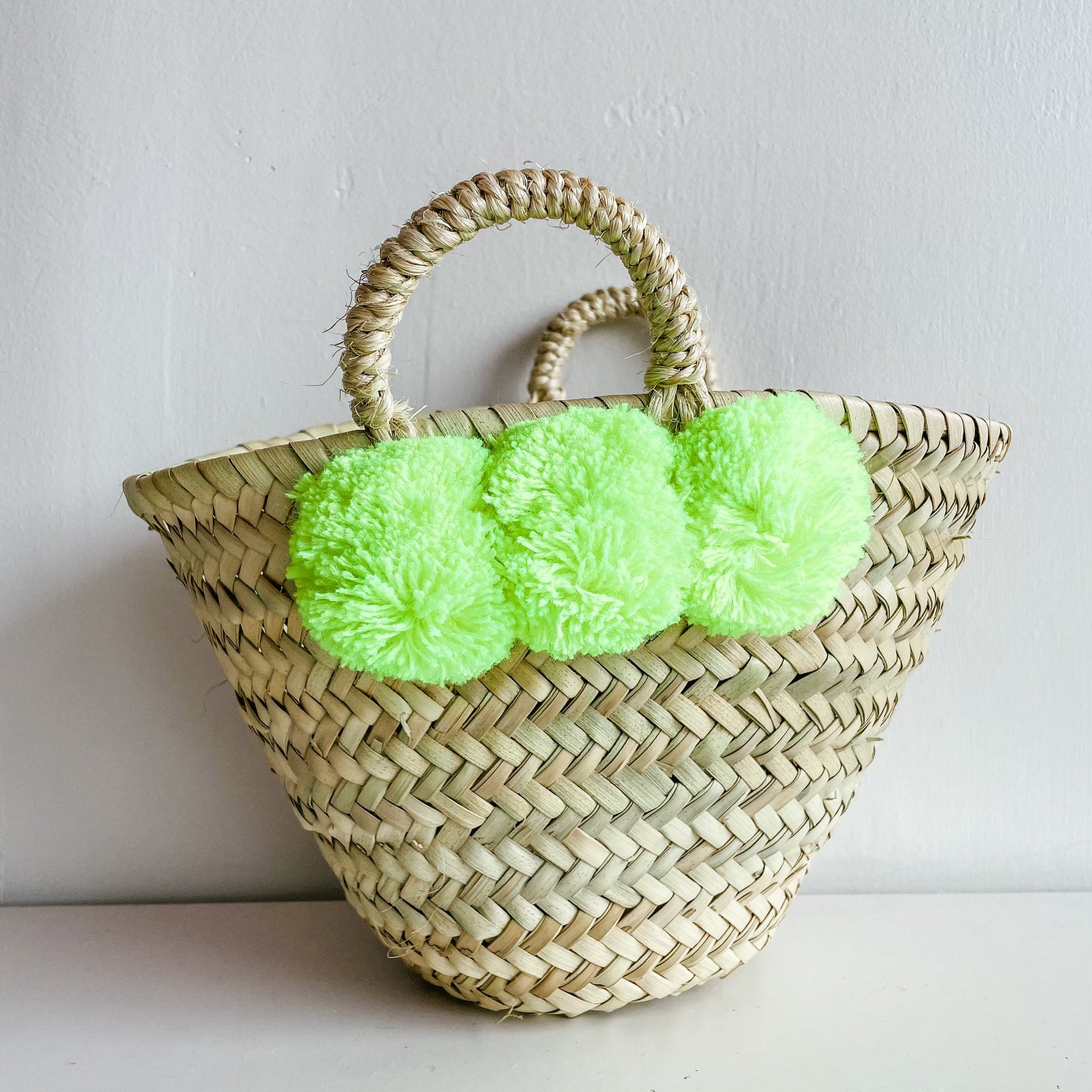 Wicker Basket with Poms