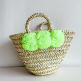 Wicker Basket with Poms