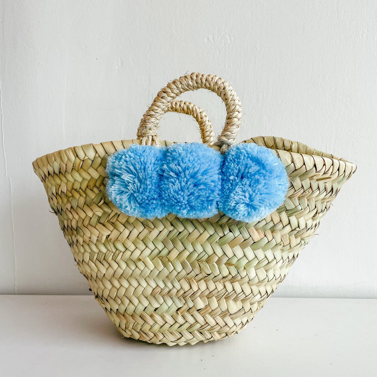 Wicker Basket with Poms