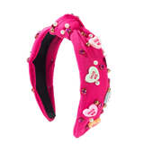 Embellished Knotted Headband- Magenta Candy Heart