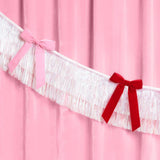 Bow Bliss Banner - layered fringe + velvet bows, white, pink