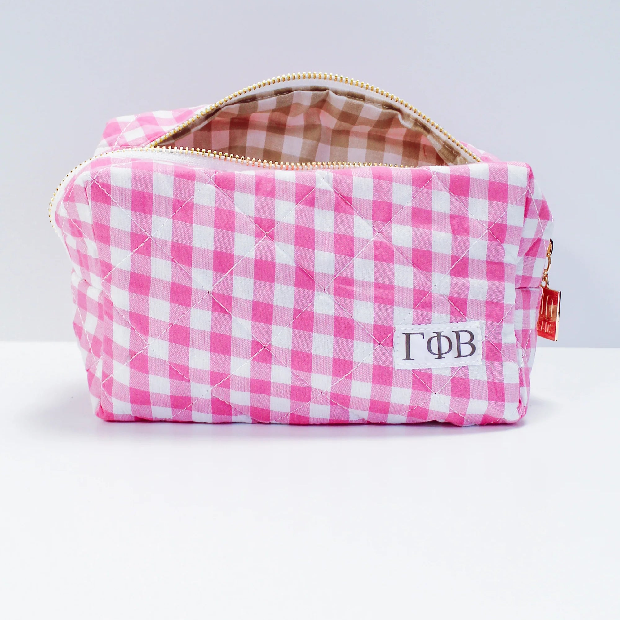 Gingham Quilted Makeup Bag