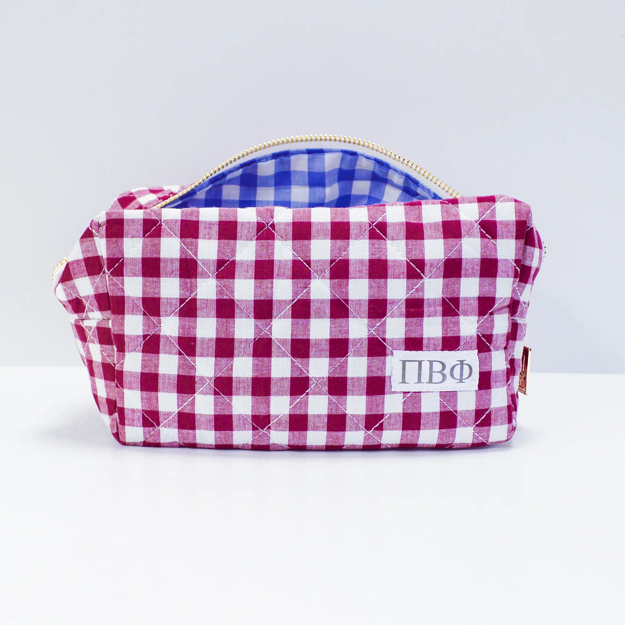 Gingham Quilted Makeup Bag