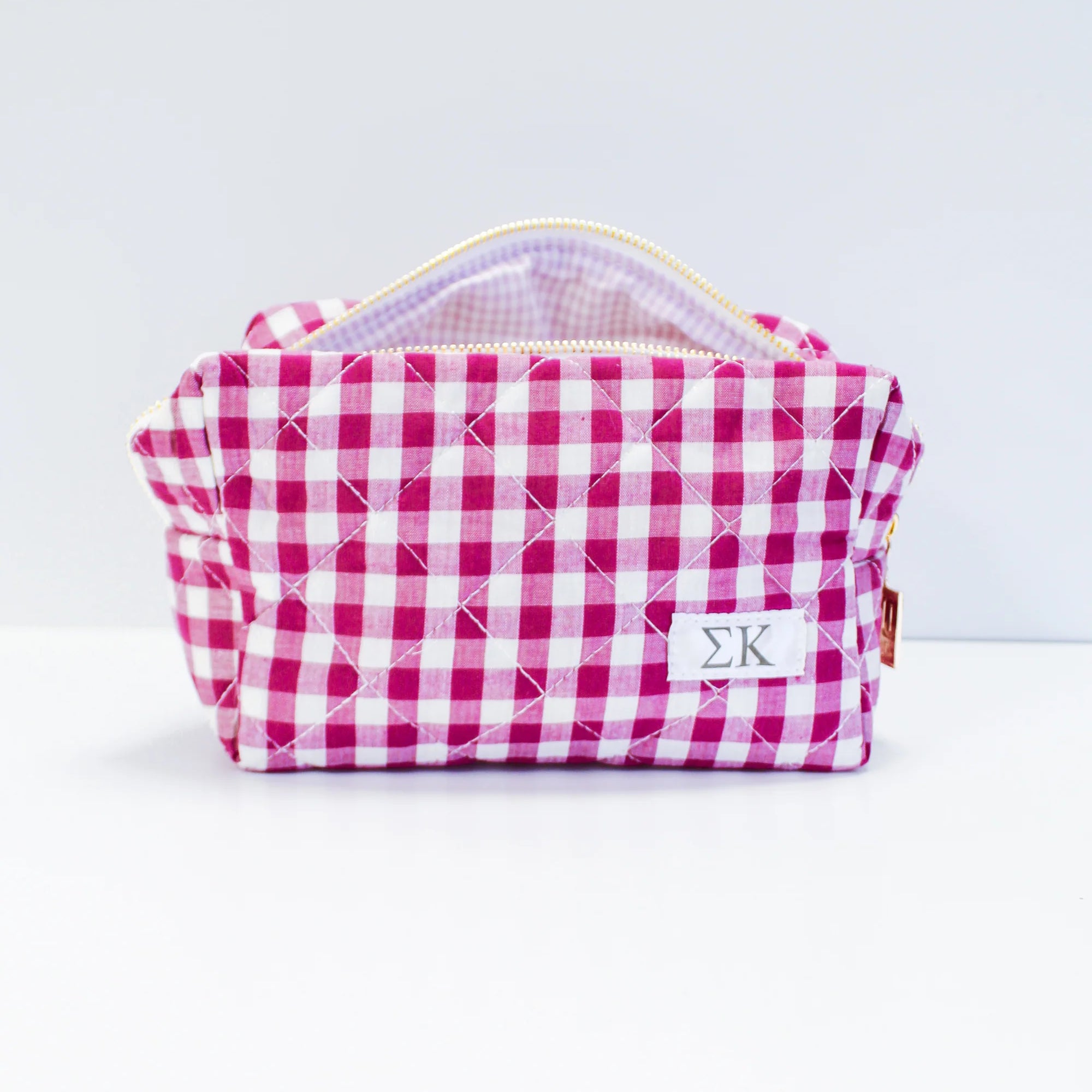 Gingham Quilted Makeup Bag