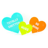 Turquoise, Lime, Orange Conversation Acrylic Hearts- Set of 3