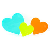 Turquoise, Lime, Orange Solid Acrylic Hearts- Set of 3