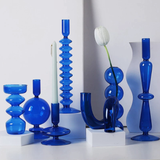 Blue Glass Candlestick Holder- G