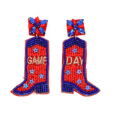 Jeweled & Beaded "Game Day" Cowboy Boots Dangle Earrings