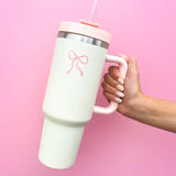 Cream and Pink Bow 40oz Tumbler