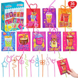 36 Packs of Kids' Valentine Cards with Crazy Loop Straws Set