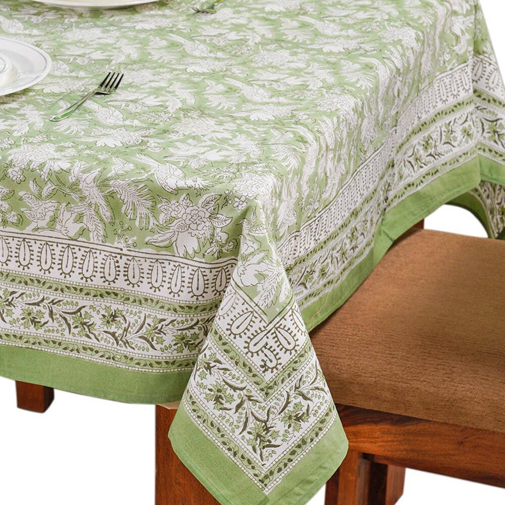 Olive Green Indian Hand Block Printed Tablecloth 60x60