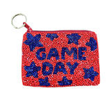 Beaded Red/Blue Game Day Keychain Pouch