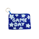 Beaded Blue/White Game Day Keychain Pouch