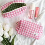 Gingham Quilted Makeup Bag