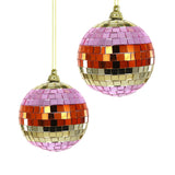 Gradient Stripe Disco Ball Ornament- Pink