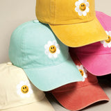 Happy Face Flower Enbroidered Baseball Hat