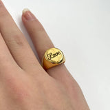 Adjustable Gold Engraved Signet "Love" Ring