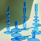 Light Blue Glass Candlestick Holder- F