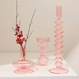 Pink Glass Candlestick Holder- N