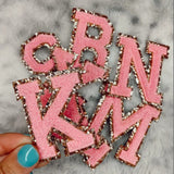 Chenille Glitter Adhesive Letter Patch- Pink