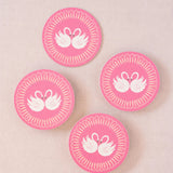 Petal Pink Swan Romance Coasters- Set of 4